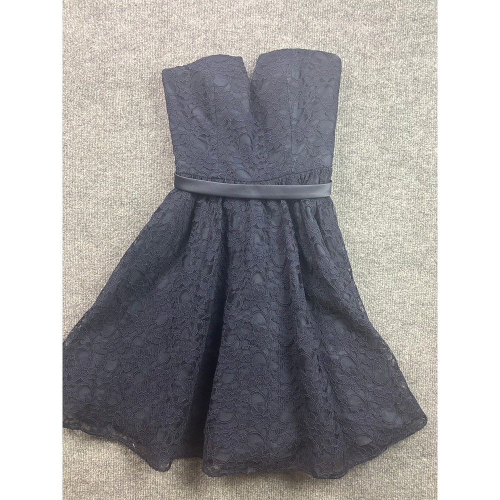 Mori Lee Lace Cocktail Dress Women Size 6 Navy Blue Strapless Sweetheart Mini
